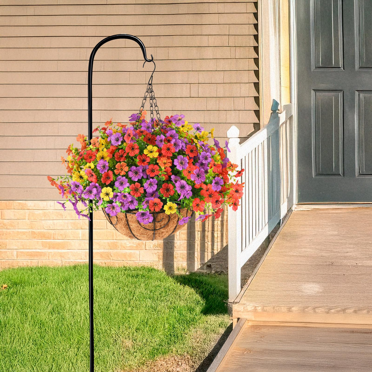 Artificial Hanging Flowers Basket for Outdoor, UV Resistant Plants Daisy