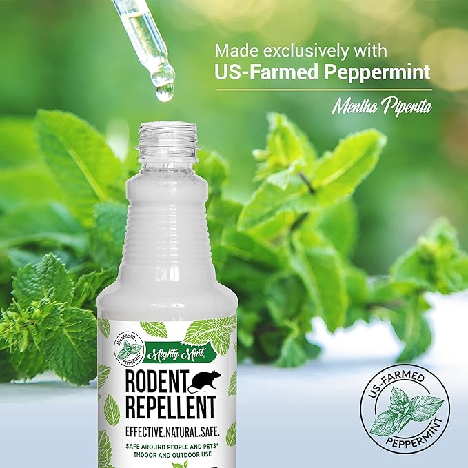 Mighty Mint Peppermint Oil Rodent Repellent Spray – Natural Indoor & Outdoor Control for Mice and Rats – Plant-Based, Extra-Strong Formula - 16 oz (Pack of 2)