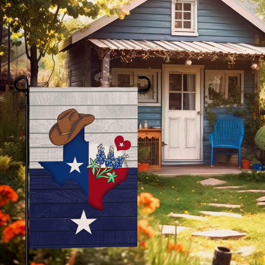Dacawin Texas Bluebonnet Garden Flag Cowboy Hat Texas State Yard Flag Americana Western Garden Flags Polyester Double Sided for Outdoor Lawn Yard Patio Deck Porch Welcome Banner Gift 12 x 18 Inch