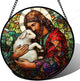 Stained Glass Window Hanging, Jesus Little Lamb Sun Catchers Colorful Glass Panel Christianity Suncatcher Decor for Birthday for Women, Men, Wife, Aunt, and Mom 14.9x14.9 in