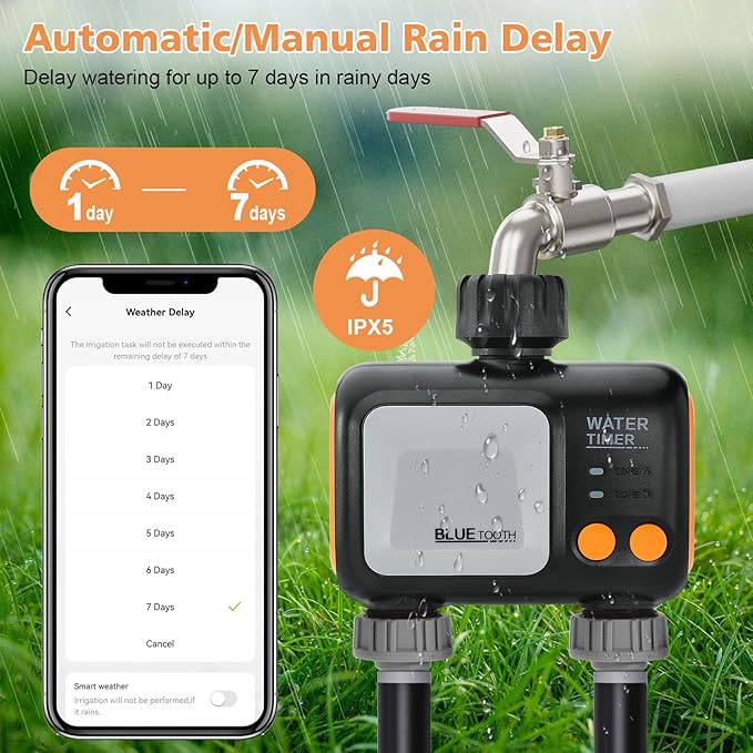 Smart WiFi Water Timer for Garden Hose - 2 Zone Sprinkler Timer with WiFi Hub - Hose Timers for Watering with Rain Delay - Irrigation Sprinkler Controller for Garden Lawns - Works with Alexa