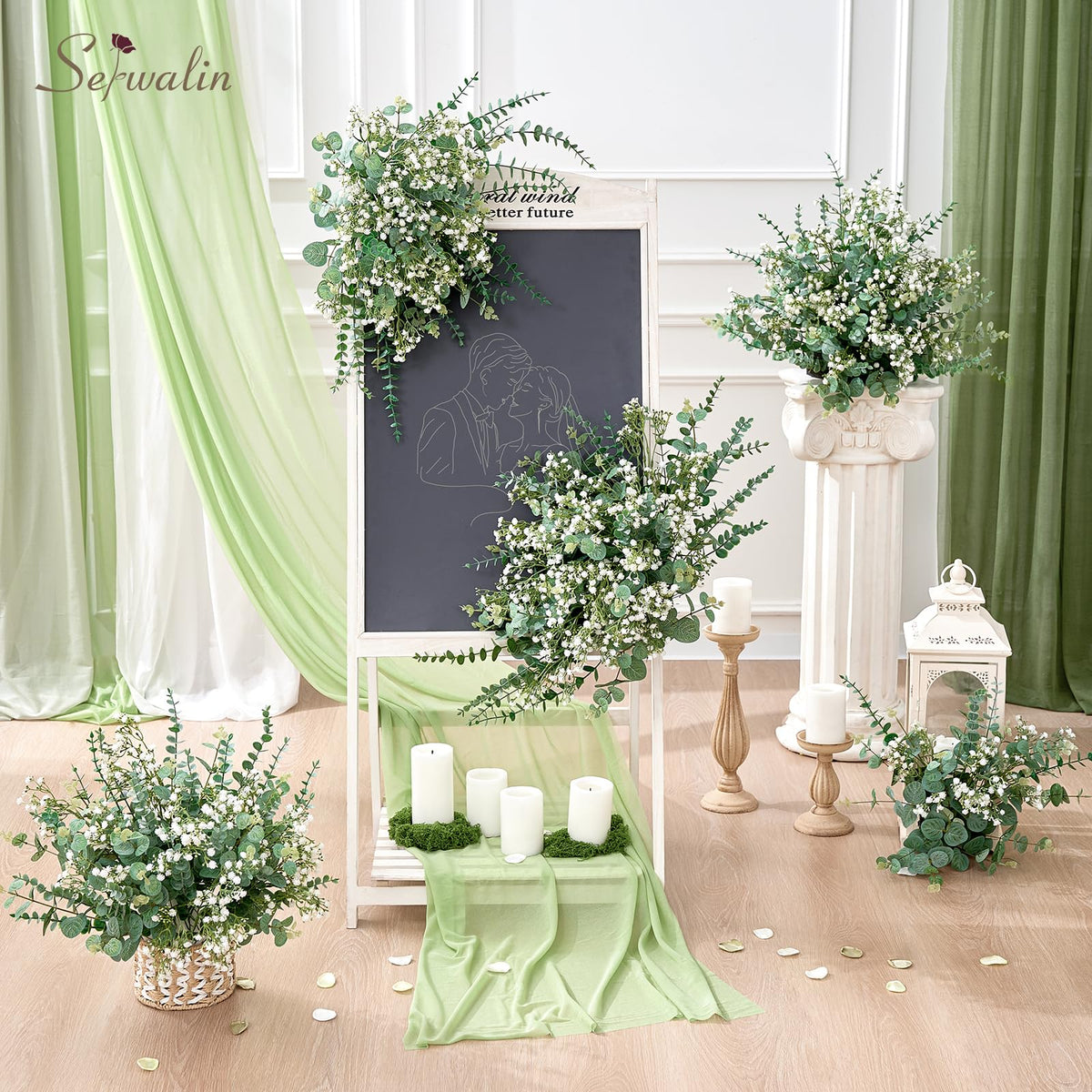 Serwalin 300PCS Mixed Eucalyptus Stems with Baby's Breath Greenery