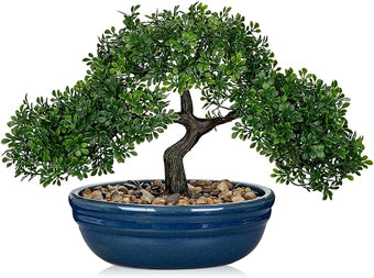 Artificial Bonsai Tree Faux Plants Indoor Fake Plants Decor with Blue Ceramic Pots for Home Table Office Desk Bathroom Shelf Bedroom Living Room Farmhouse Decor