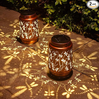 2 Pack Dragonfly Birthday Gifts for Women Mom Grandma Solar Lanterns Outdoor Waterproof Garden Decor Hanging LED Decorative Light for Patio Yard Lawn Gardening Gifts