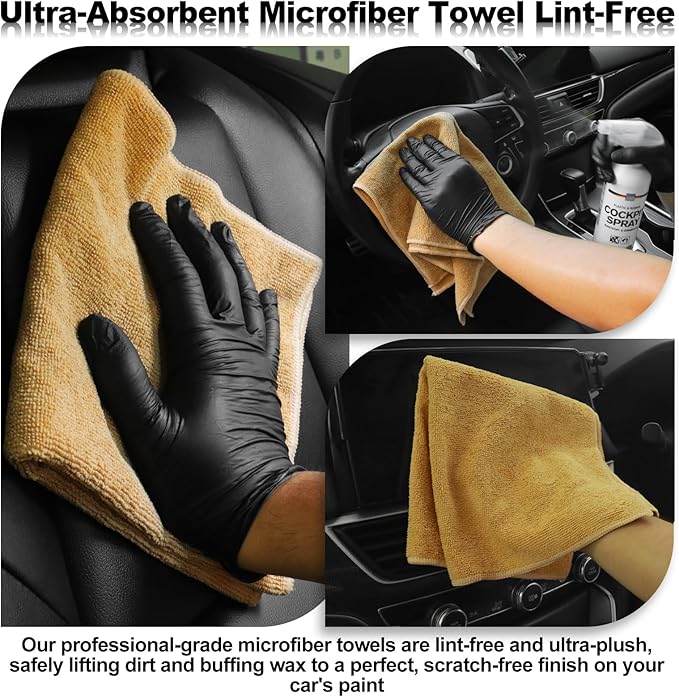 10PCS Car Cleaning Kit, Car Detailing Kit Interior Cleaner, Long Bristle Horse Hair Leather Cleaning Brush, Car Detailing Brushes, Microfiber Cloth & Applicator, Car Cleaning Supplies for Interior