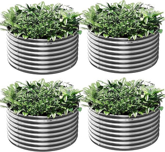 4 Pack Tall 2x2x2ft Round Galvanized Raised Garden Bed Outdoor, Metal Garden Bed for Vegetables, Above Ground Garden Box for Flower, Steel Raised Beds for Gardening
