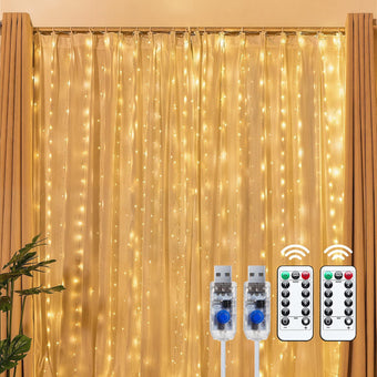 Brightown 2 Pack 300 LED Fairy Curtain Lights, 9.8ft x 9.8ft String Lights