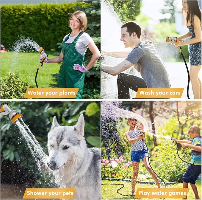 RESTMO Garden Hose Nozzle, Heavy Duty Metal Water Hose Nozzle with 7 Adjustable Spray Patterns, High Pressure Hand Sprayer with Flow Control, Best for Watering Plant & Lawn, Washing Car & Pet, Yellow