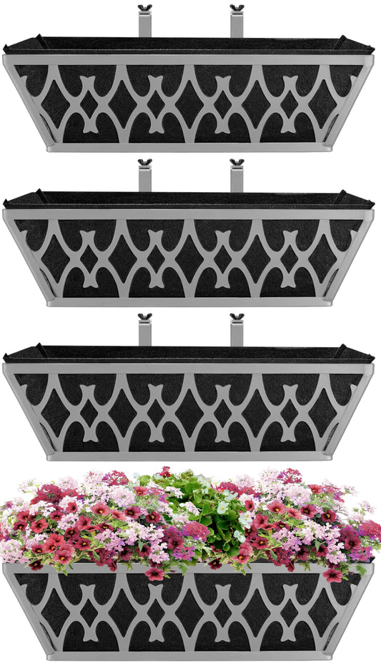 Karlliu 4 Pack 16 Inch Window Boxes Planters Railing Planter Box with Adjustable Brackets & Non-Woven Fabric Plant Grow Bags Deck Railing Planter Boxes Balcony Hanging Flower Box for Outdoor Plants
