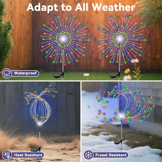 Garden Outdoor Lights, 2 Pack 120 LED Solar Garden Lights Fairy Lights Outdoor Waterproof Decorative Solar Firework Lights for Yard Patio Pathway Flowerbed Party Wedding Decor, Multicolor