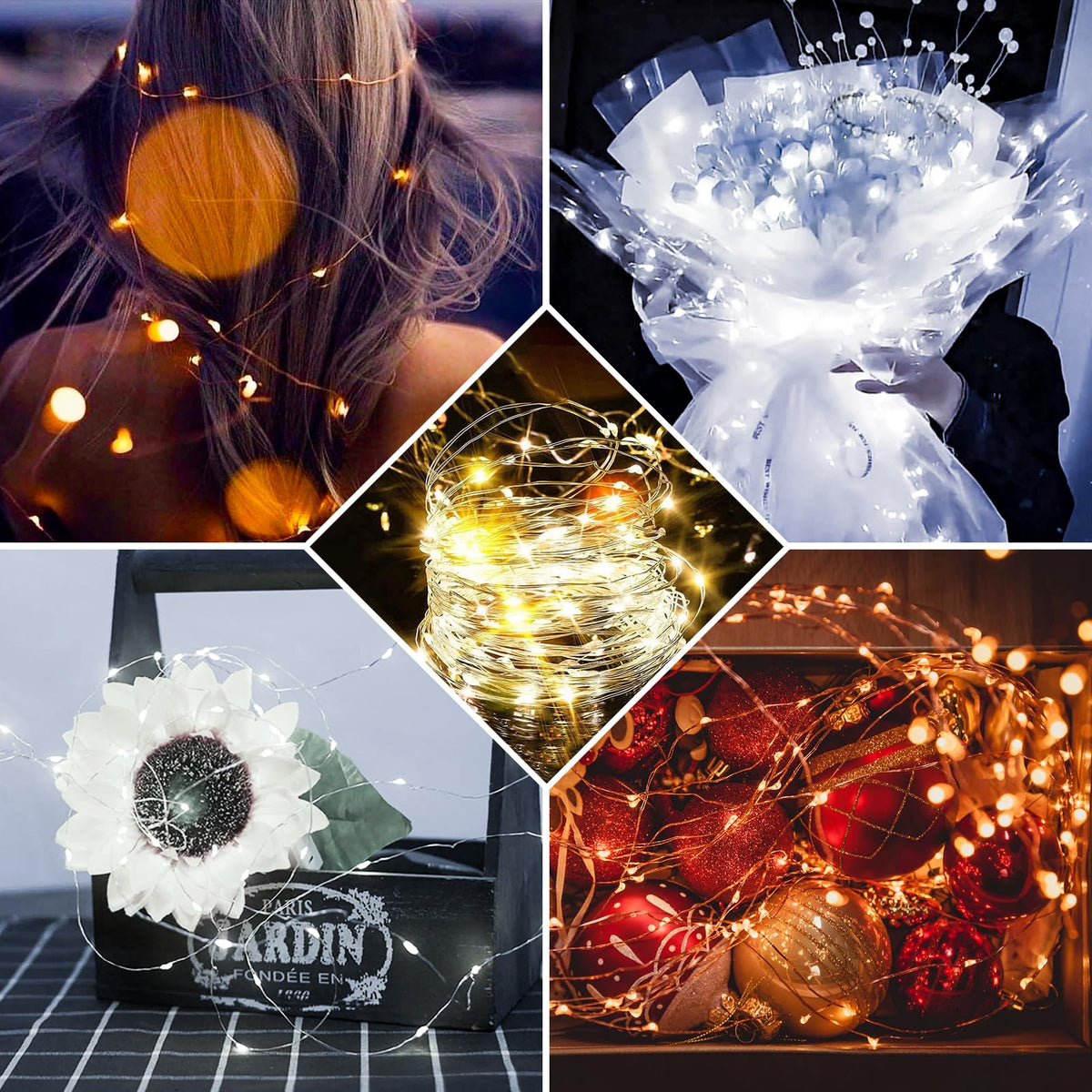 chzk 100 Pack Fairy Lights 7Ft 20 LED Twinkle String Lights 3 Modes Battery Operated Waterproof Firefly Starry for Mason Jar Party Wedding Christmas Valentines Day Table Centerpieces,Warm White+White
