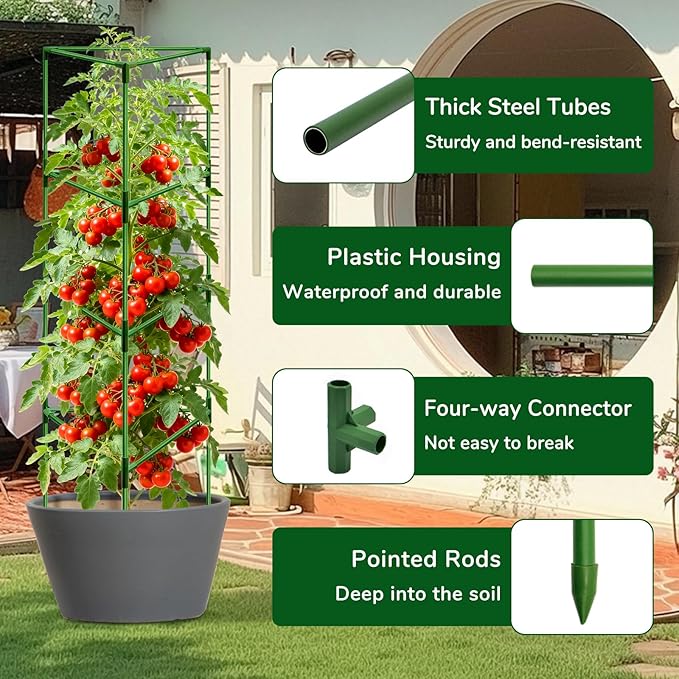 [Upgraded] ZeeDix 65 Inch Tall Tomato Cages for Garden, 2 Pack Large Plant Trellis Support Stakes for Climbing Plants, Heavy Duty Adjustable Tomatoes Cage for Pots, Raised Garden Bed Outdoor Supplies