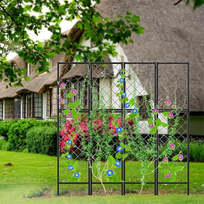 Zhongma 2 Pack Metal Garden Trellises for Climbing Plants, 77.2 Inch Tall Metal Fence Plant Support Trellis for Flower and Vagetable