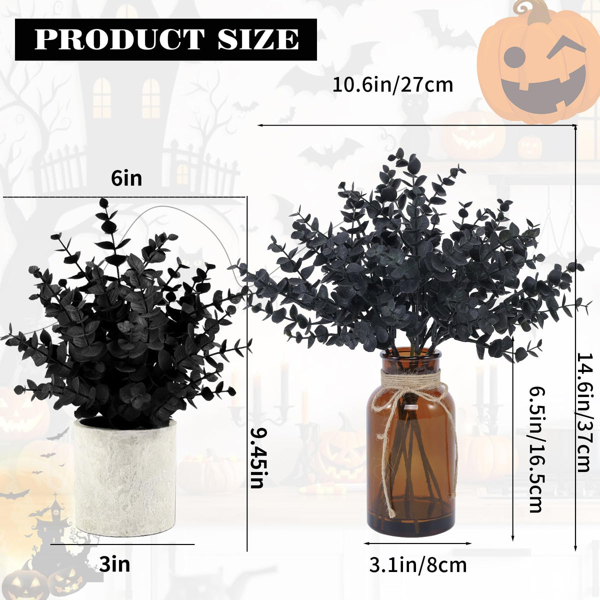 Coferset Fake Eucalyptus Stems in Glass Vase with Faux Water,Black