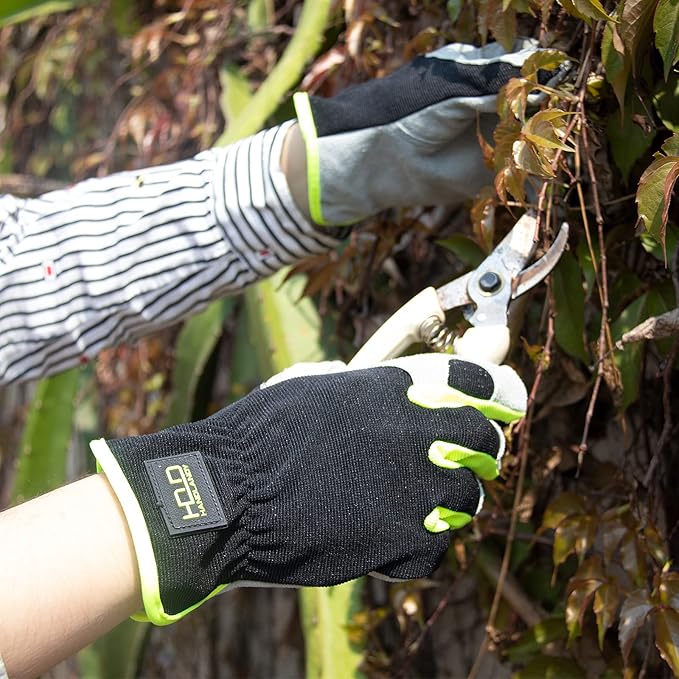 HANDLANDY Men Leather Gardening Gloves, Utility Work Gloves for Mechanics, Construction, Driver
