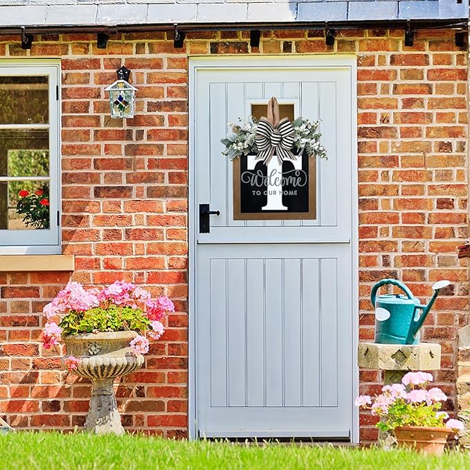 Last Name All Year Wreath, for Front Doors, Spring, Fall, 26 Last Name Letters All Year Round Wreaths, Suitable for Wedding Decorations, Home Porches, Farmhouses, Yards, Garden Decorations, Gifts (T)