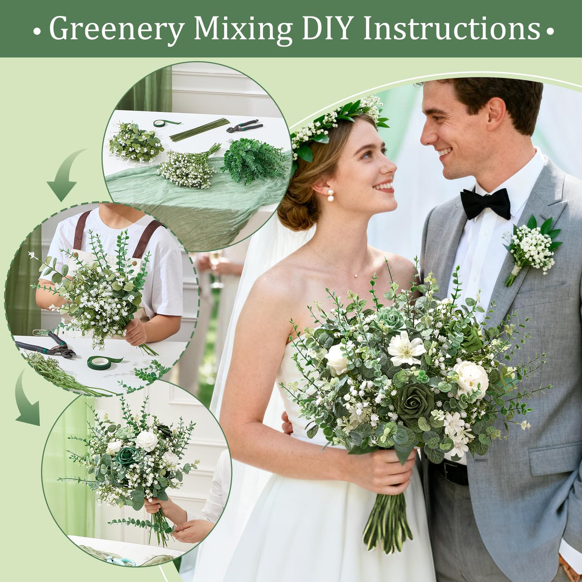 Serwalin 100PCS Mixed Eucalyptus Stems with Baby's Breath Greenery