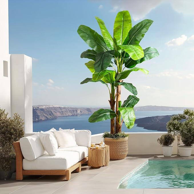 Artificial Banana Tree 7.2ft, Faux Tropical Palm Tree Plant with Realistic Leaves, Low Maintenance Indoor Outdoor Decor for Home Office Porch, in Nursery Pot