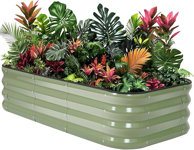 1MORE Raised Garden Bed -4X2X1 Galvanized Planter Box for Outdoor Gardening,3 in 1 Modular Raised Bed Kit with Protective Tape, Gloves for Herb，Ideal for Vegetables and Plants.Green-1Pcak