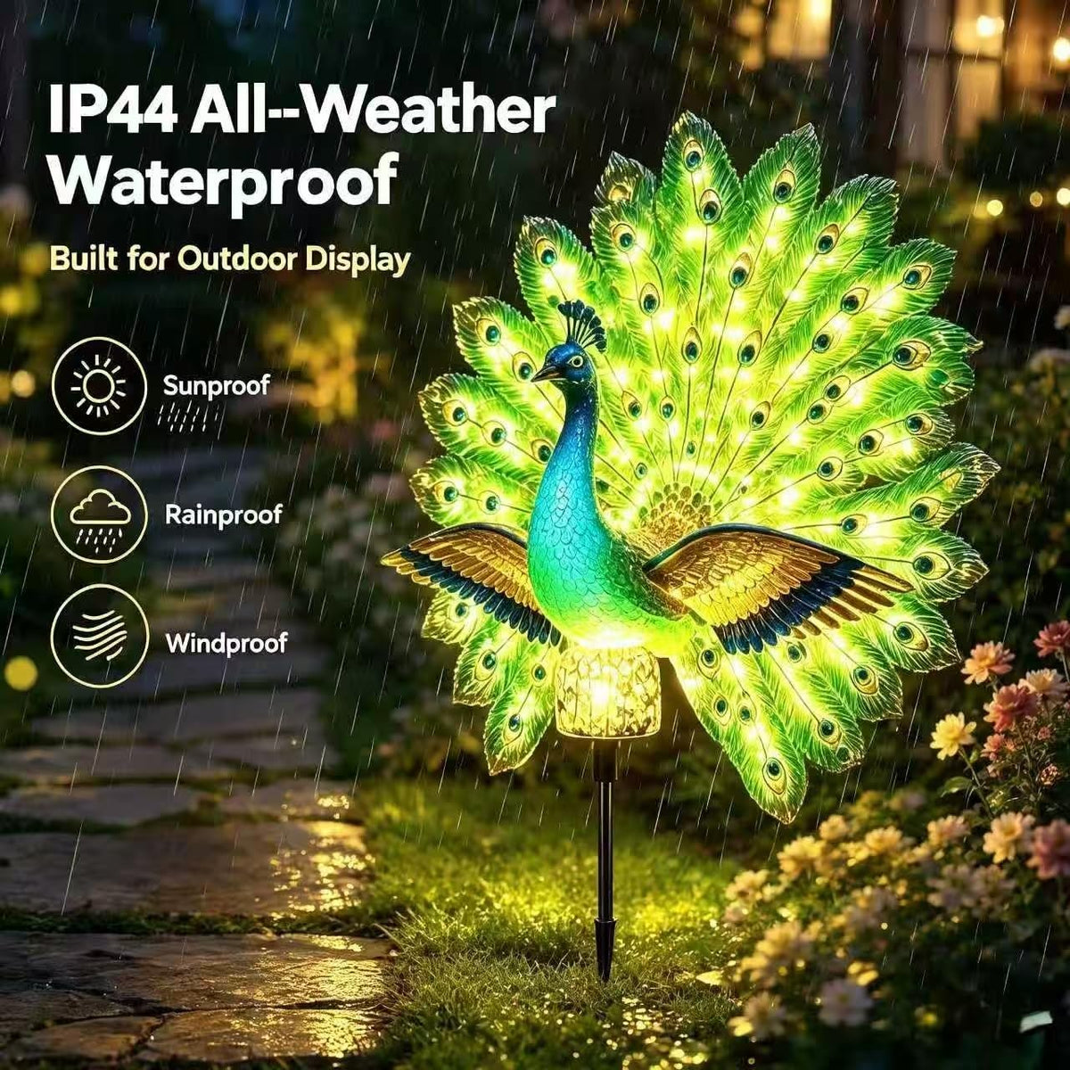 OZSZN Solar Peacock Garden Sculpture Moving Tail (2)