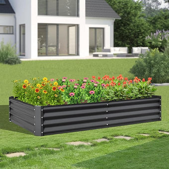 Domi Galvanized Raised Garden Bed, 8x4x1Ft Thickening Metal Planter Box for Vegetables Bottomless for Backyard Outdoor, 1" Deep w/ 228 Gallon Capacity - Dark Gray