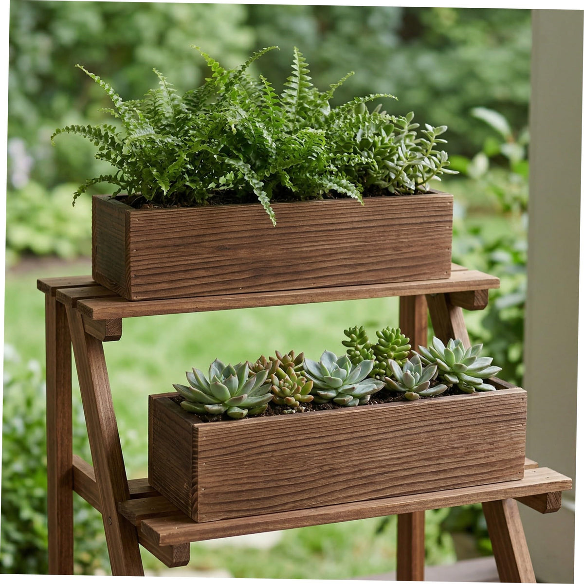 Yardwe 2 Pack Rectangle Wooden Planter Box Rustic Vintage Flower Pot