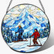 LAOWEIKI 8'' Snowy Mountain Skiers Sun Catcher Ornament, Stained Glass Window Hanging, Sun Catchers for Windows Hanging Ornaments, Window Decor | Ideal Gift, Gift Exchange, Gifts for Skiers