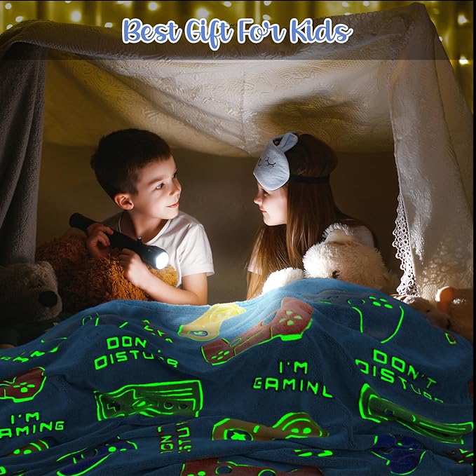 Levens Glow in The Dark Gaming Blanket for Boys - Christmas Easter Valentine's Gifts Toys for Teens, Gamer Stuff Controller Throw Decor Presents Kids Age 8 9 10 11 12 13 14 15 Year Old Boy 50"x60"