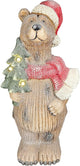 Holiday Bear with Light Up Christmas Tree | Resin Home Decor with Santa Hat and Xmas Tree Accents | Seasonal Xmas Decor for Centerpiece, Mantle, Kitchen, Dining Room, and More | 18 ¾ inches tall