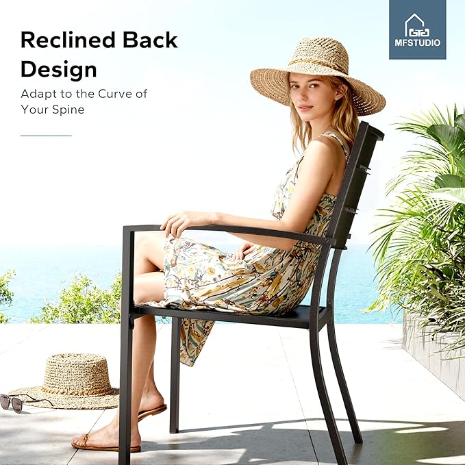 MFSTUDIO Patio Dining Chairs Set of 2, Stackable Metal Outdoor Chairs Set, Outdoor Wrought Iron Dining Chairs for Bistro Balcony Deck Yard, Black