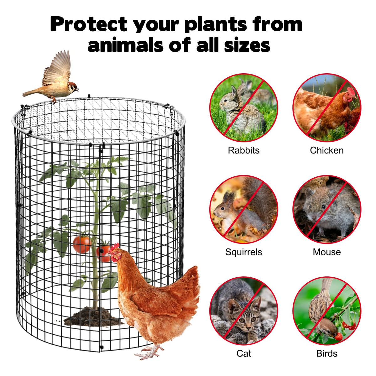 45 Pcs 24” x 12” Large Wire Plant Protector from Animals with Metal Cover, 15 Pack Metal Plant Cage Chicken Wire Cloche with 15Pcs Metal Covers to Keep Animals Out, Garden Protection Bunny Barricade