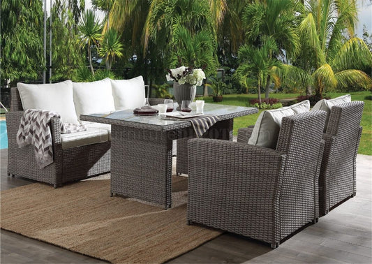 4 Piece Small Patio Dining Set, Outdoor Space Saving PE Wicker Dining Patio Furniture Conversation Set w/Glass Patio Dining Table & Cushioned Rattan Chairs for Lawn Garden Backyard (Blue) (Blue)