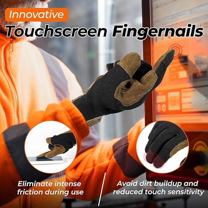 HANDLANDY Work Gloves for Men & Women, Utility Mechanic Working Gloves Touch Screen, Flexible Yard Work Gloves