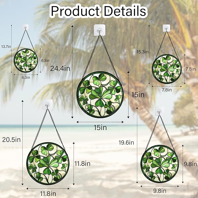 Stained Glass Window Hanging - Ireland Green Lucky Clover Suncatcher for Doors Garden St. Patrick's Day Sun Catchers Decor Mother's Day Birthday for Women Men Mom Nana 15 in