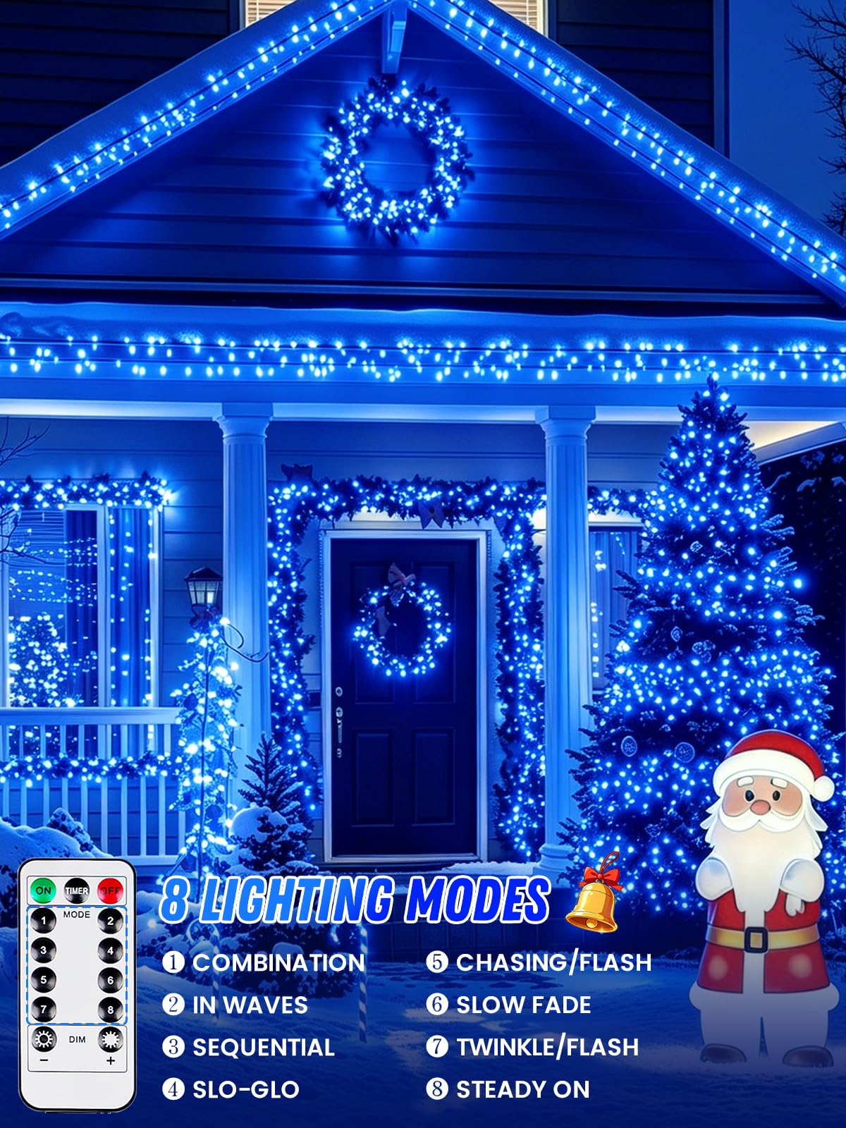 2 Pack 100 LED Fairy Lights Battery Operated with Remote Timer, 33 FT Blue
