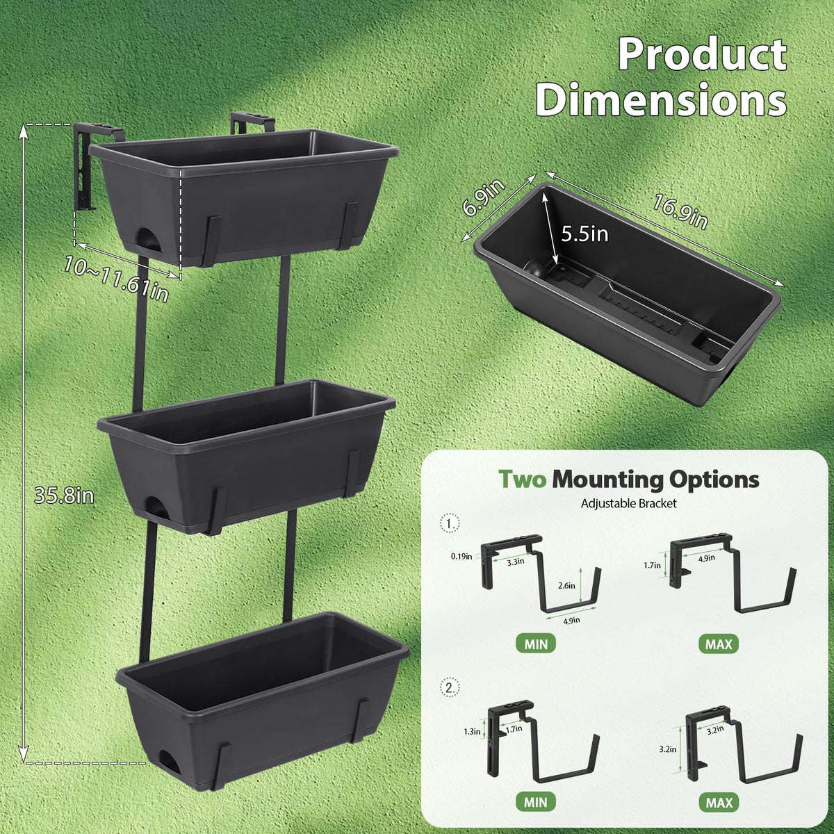 OYEAL Railing Planter Box Outdoor Deck Railing Planter Boxes