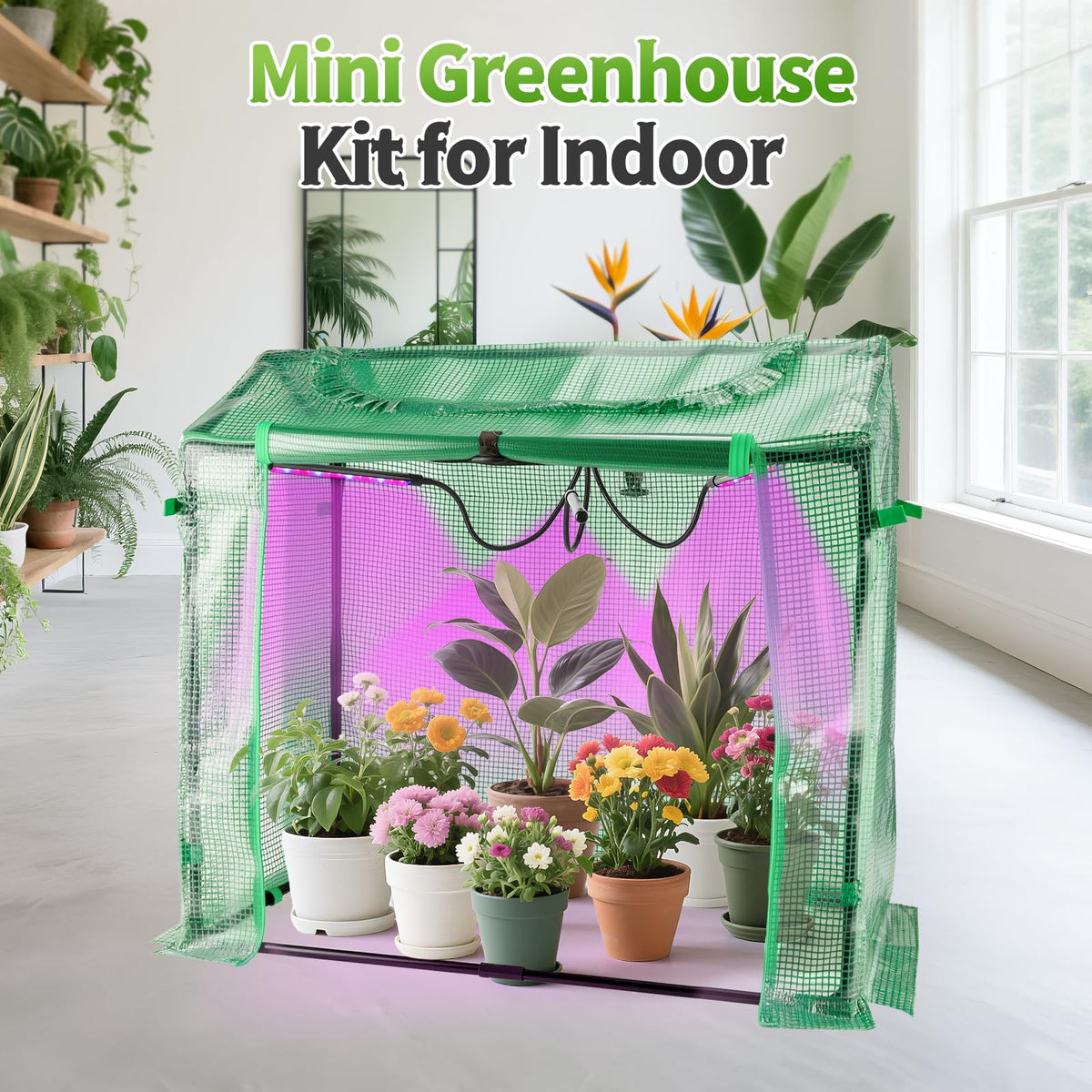Vercome Mini Greenhouse with LED Grow Light & Timer, 36"x20"x33"