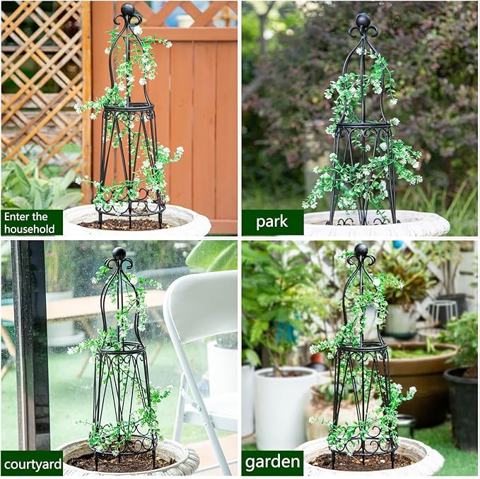 Indoor Plant Trellis for Potted Plants - Plant Support & Garden Decor Obelisk for Climbing Pothos, Indoor/Outdoor Metal Trellis, 29.5" Height
