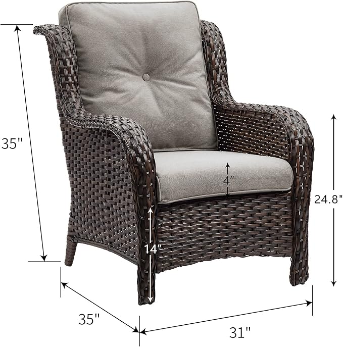 HUMMUH 5 Pieces Patio Bistro Set Wicker Patio Chairs Set of 2 with Ottomans and Side Table Rattan Outdoor Furniture Conversation Set for Yard,Garden,Porch…