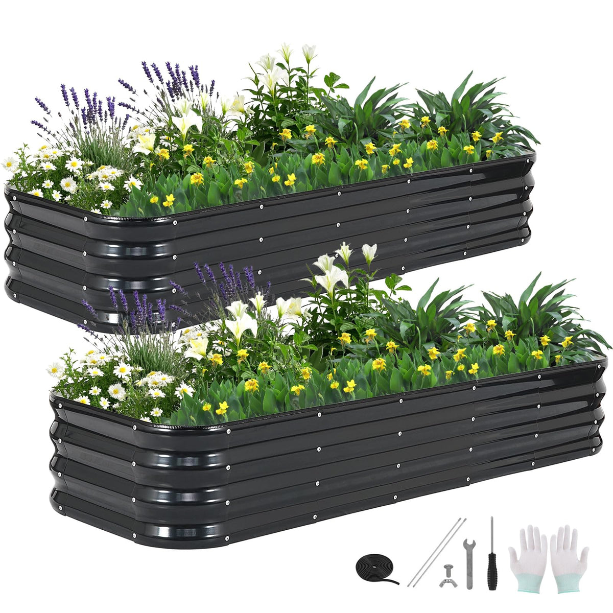BIRDSINYARD 4 in 1 Galvanized Raised Garden Bed, 6x2x1ft, 2Pack, Grey