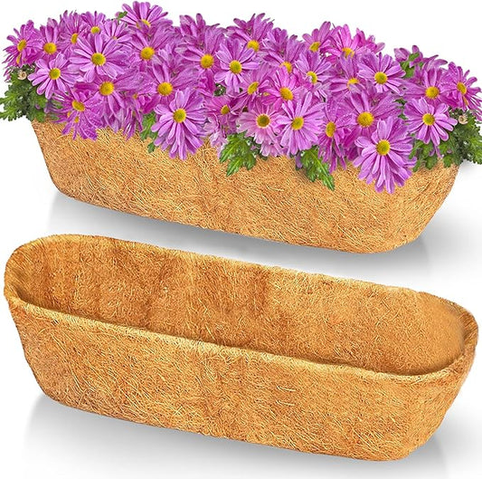 TigeJoy 2PCS 30inch Trough Coco Coir Liners Planter Replacement, 100% Natural Thick Coco Fiber Liner for Flower Box Decks Garden Flower Pots, 30'' Half Moon Shape Coconut Liner Window Boxes Outdoor