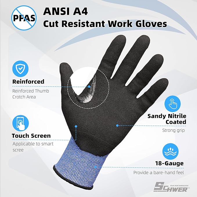Schwer A4 AIR-SKIN Cut Resistant Work Gloves AR3900 with Extreme Lightweight & Thin, Grip Gloves for Fishing, Refined Work, Mechanic, Gardening, Touch-Screen, Non-PFAS, 3D-Comfort Fit, 150 Pair, L