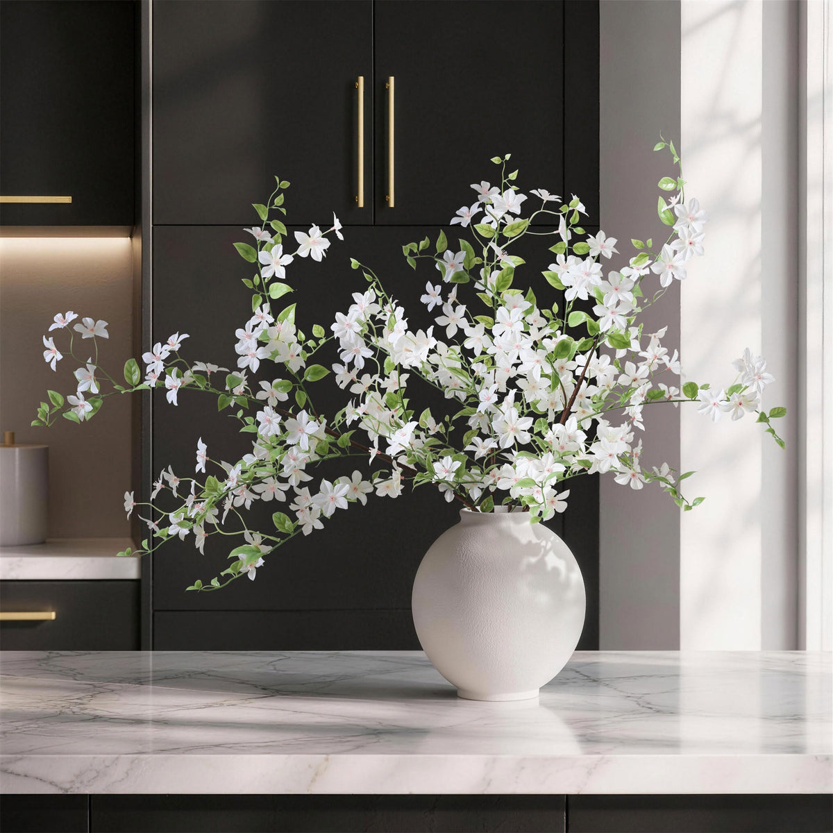Fake Flowers, 3 Pcs Artificial Flowers Greenery Stems Faux Greenery Stems Branches for Vases Realistic Silk Real Touch Spring Greenery Stems Bulk Bedroom Office Wedding Table Summer Home Decor