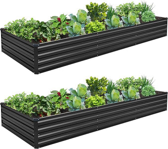 10×3×1FT(2PCS) Galvanized Raised Garden Bed Kit, Metal Planter Boxes,Large Outdoor Planters Garden for Planting Vegetables,Flowers,Herbs -Black