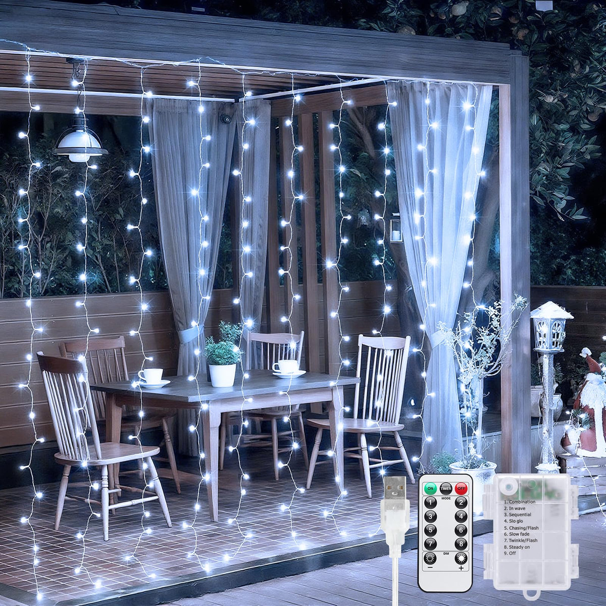 JMEXSUSS 200 LED Curtain Lights Battery Operated & USB Plug in