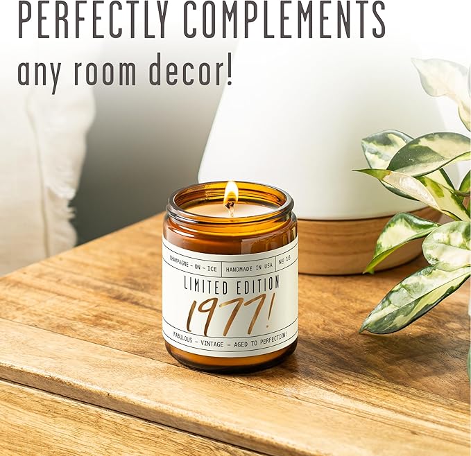49th Birthday Gifts for Women - 'Limited Edition 1977' Soy Candle, w/Champagne on Ice I 49 Birthday Gift for Her Ideas I 9oz Reusable Jar, 50Hr Burn, Made in USA