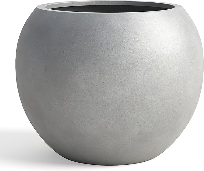 DTY Signature Mount Sherman 12.6''D x 9.8''H Modern Indoor Outdoor Fiberstone Sphere Planter, Durable Round Garden Pot, Weather Resistant, Drainage Hole & Rubber Plug - Small, Gray