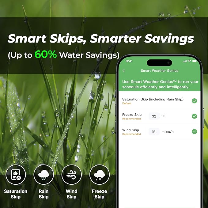 ImoLaza Outdoor Smart Sprinkler Controller, 8-Zone WiFi Irrigation Controller with Hyper-Local Weather, App Remote Control, Works w/ Alexa, Auto Watering, Rain/Freeze/Wind Skip, Smart Fault Detection
