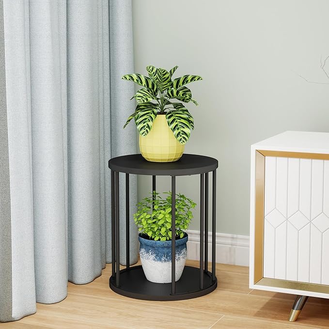 Leinade Plant Stand Indoor,small plant stool,Flower Pot Corner stand holder,Mid Century Heavy Duty Metal Tall Home Decor,Modern Round End Table,Small Rustic Display Stand for Living Room,Bedroom(Black,3 Packs)
