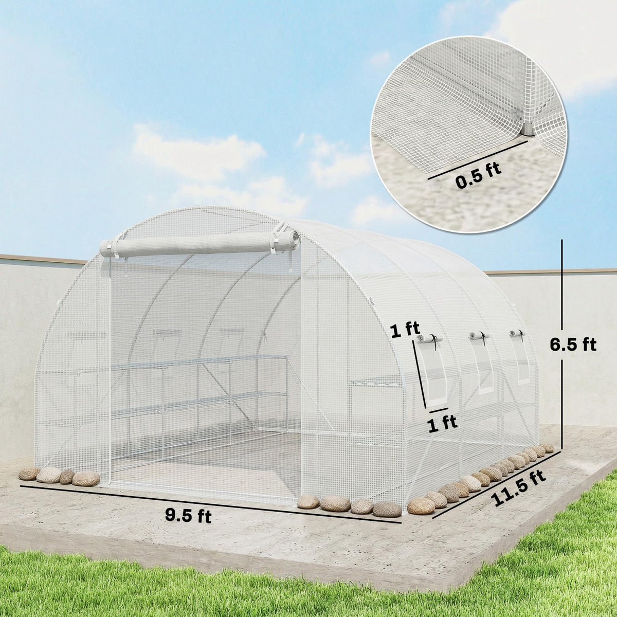 Outsunny 10'x11'x6' Walk-in Tunnel Greenhouse Hoop House Mesh Door White
